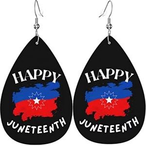 Faux Leather Happy Juneteenth Earrings